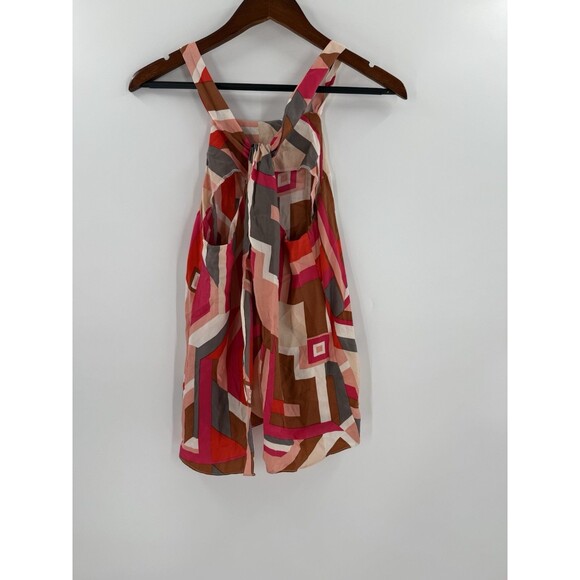 Nell Couture Multi Color Geometric Design Silk  Tank Top Blouse ZERO Easy Wear - Picture 6 of 9